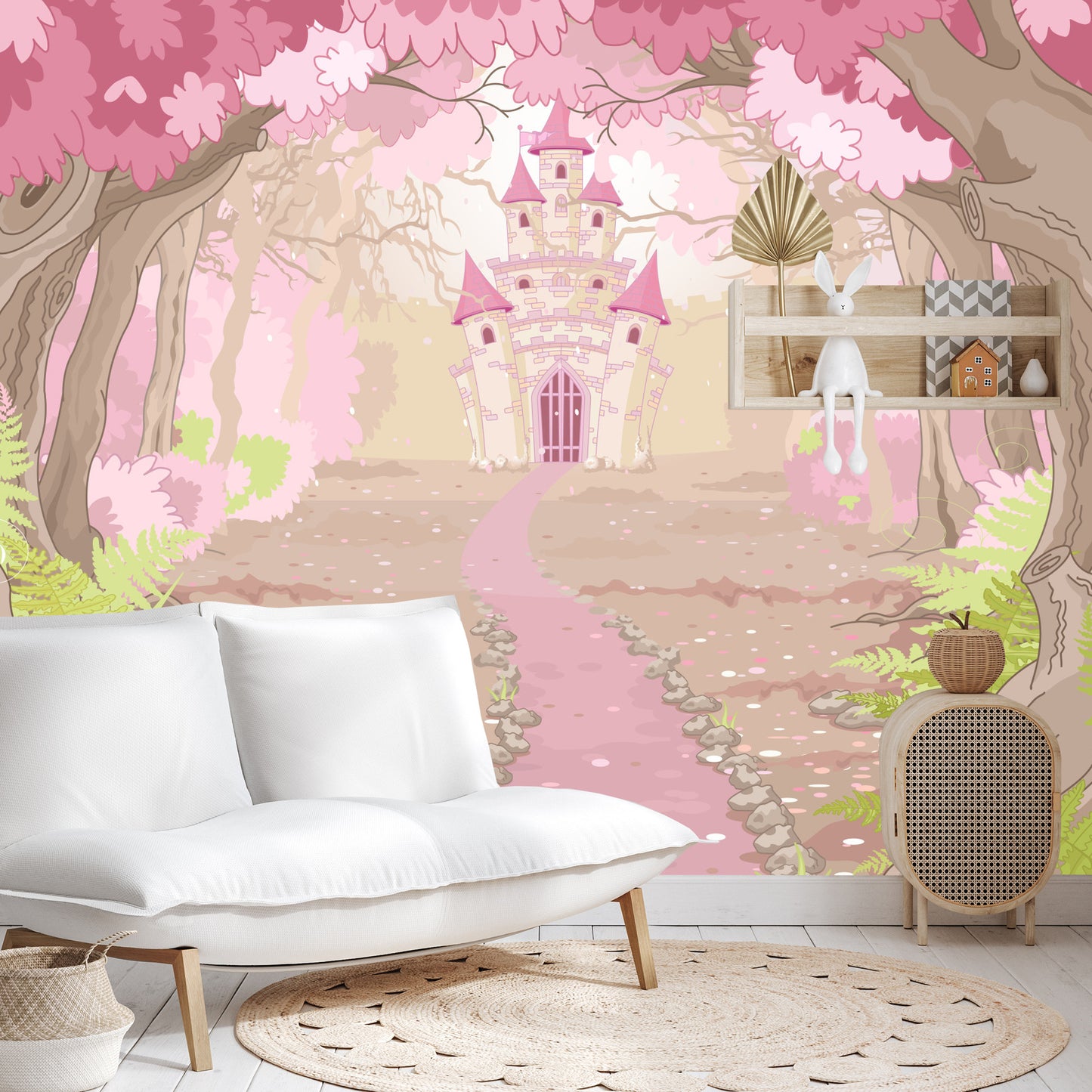Photomural Castle In The Pink Forest
