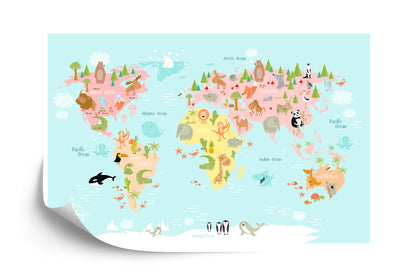 Photomural World Map With Animals