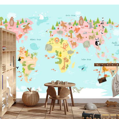 Photomural World Map With Animals
