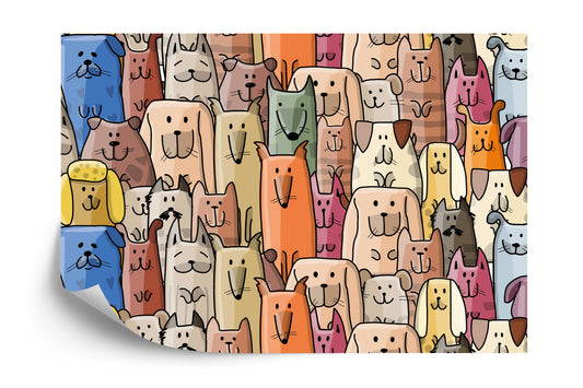 Photomural Colorful Cartoon Dogs