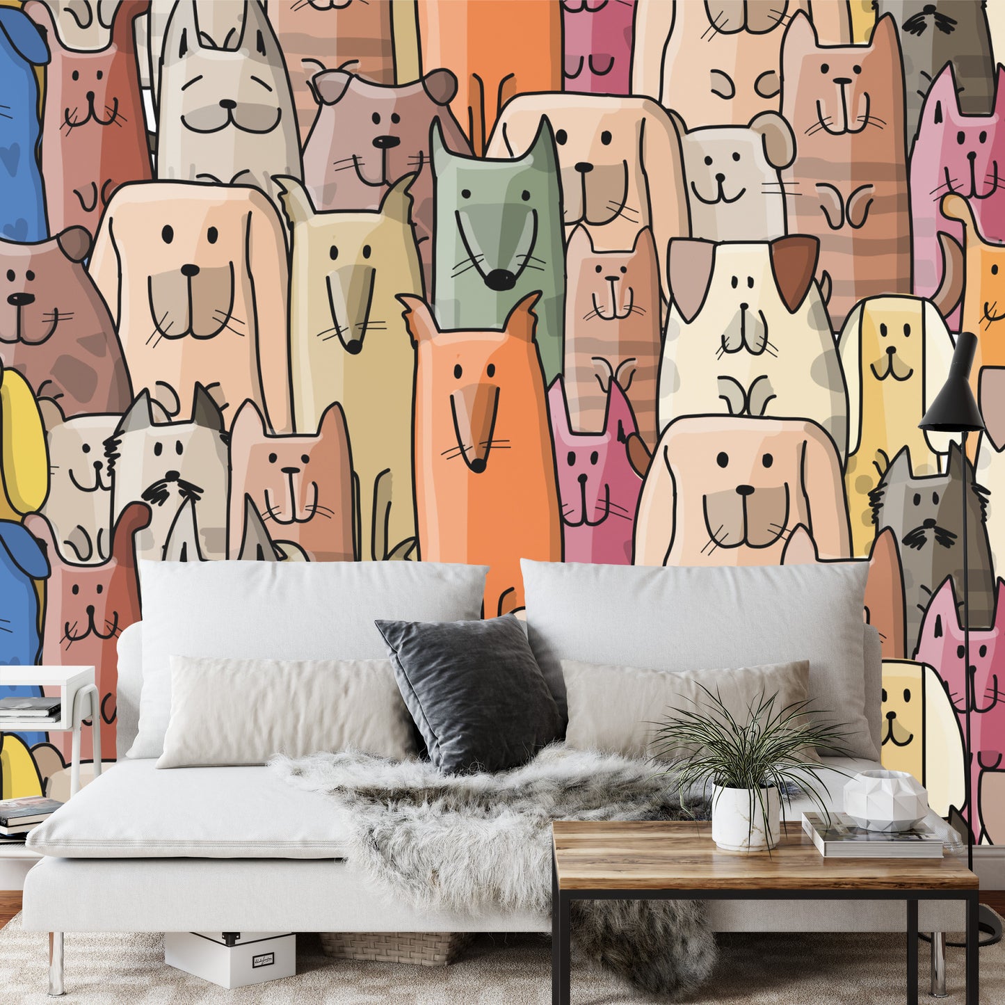 Photomural Colorful Cartoon Dogs