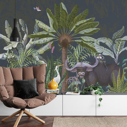 Photomural Animals Amidst Palm Trees And Plants