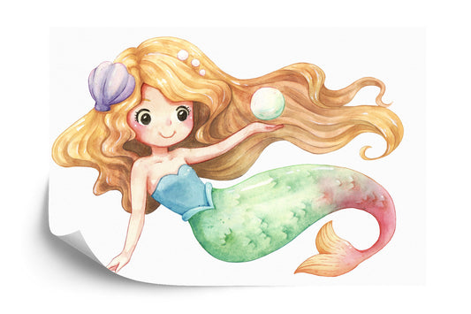 Photomural Mermaid Painted With Watercolor