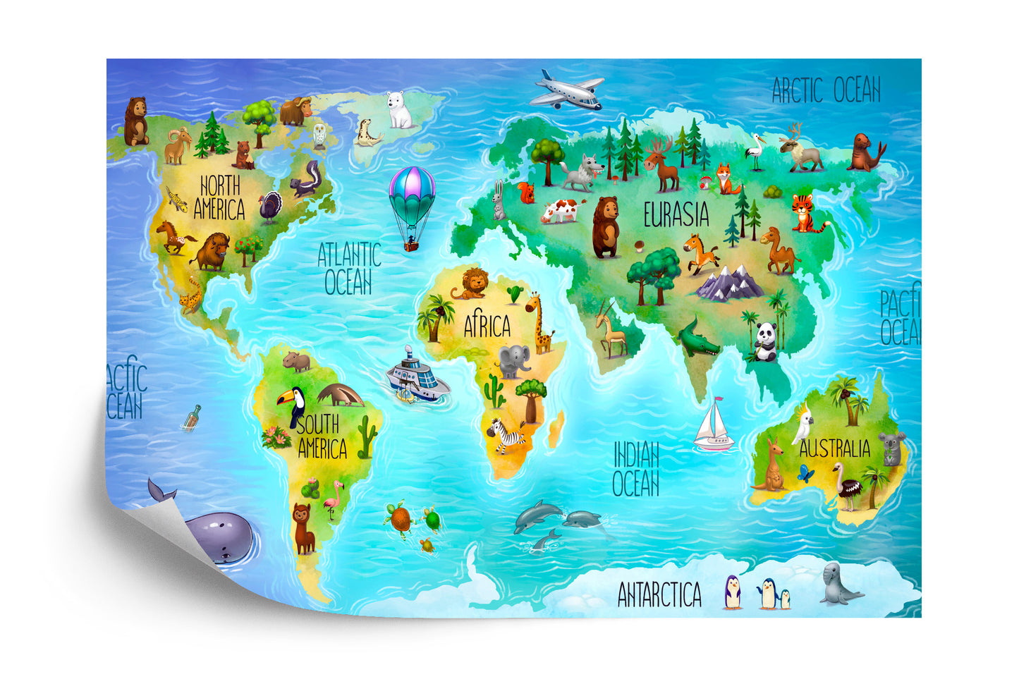 Photomural World Map With Fauna