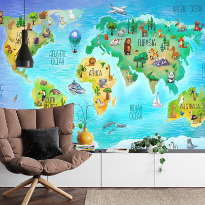 Photomural World Map With Fauna