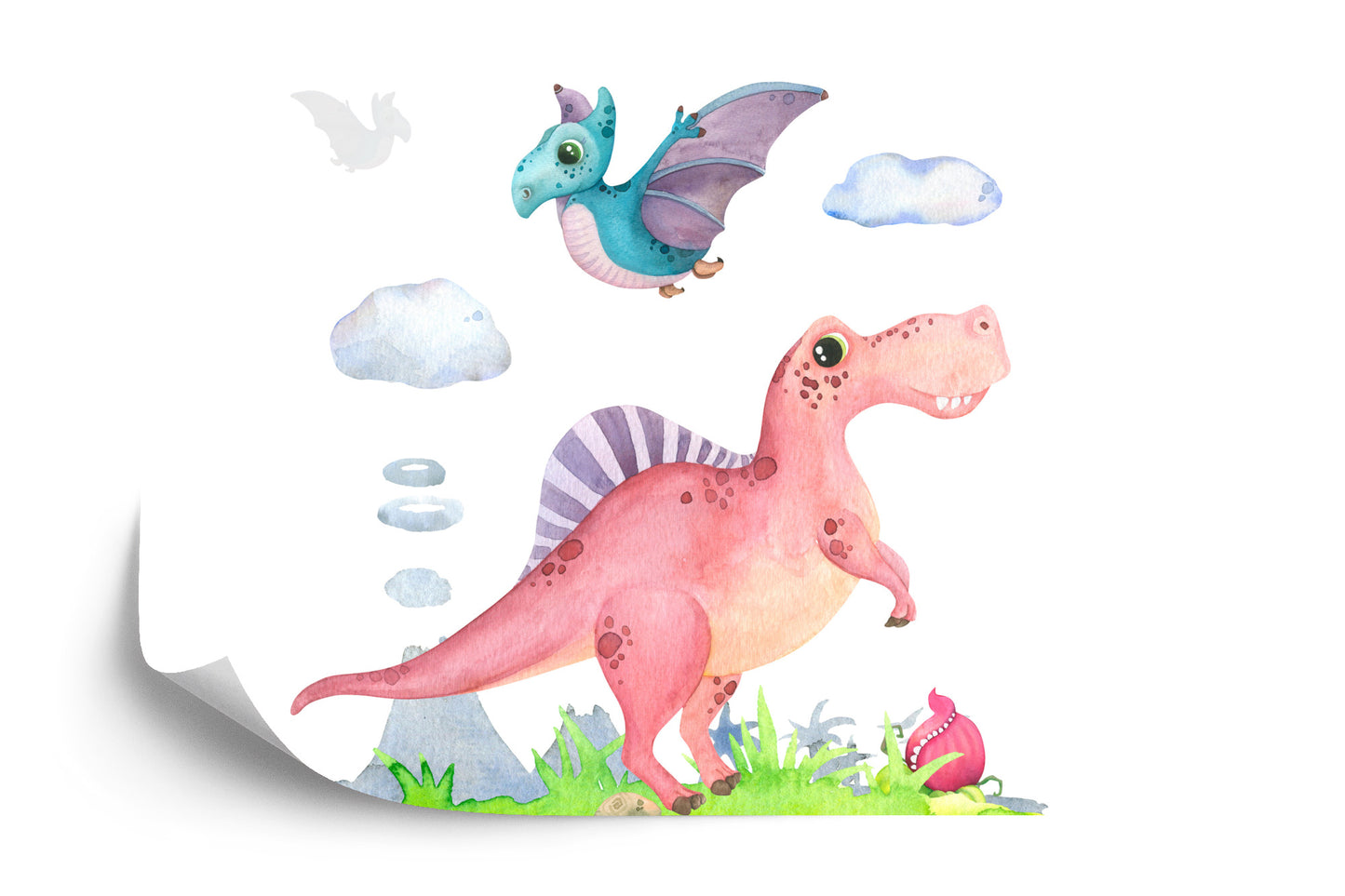 Photomural Watercolor Dinosaurs