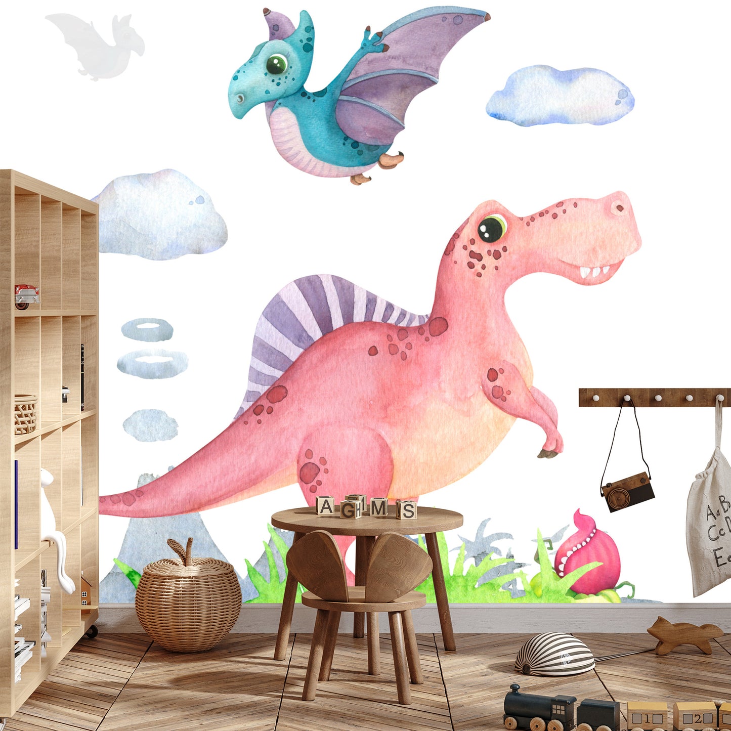Photomural Watercolor Dinosaurs