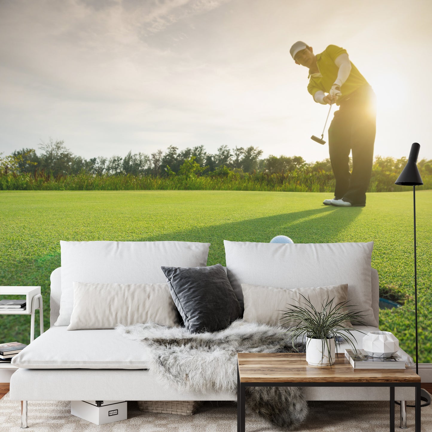 Photomural Golfer Against The Background Of The Setting Sun
