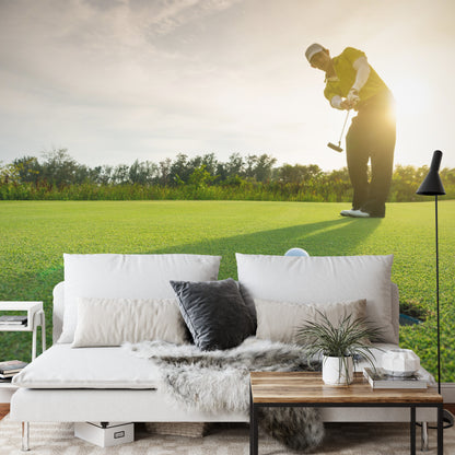 Photomural Golfer Against The Background Of The Setting Sun
