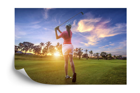 Photomural Golfer Against The Background Of The Sunset
