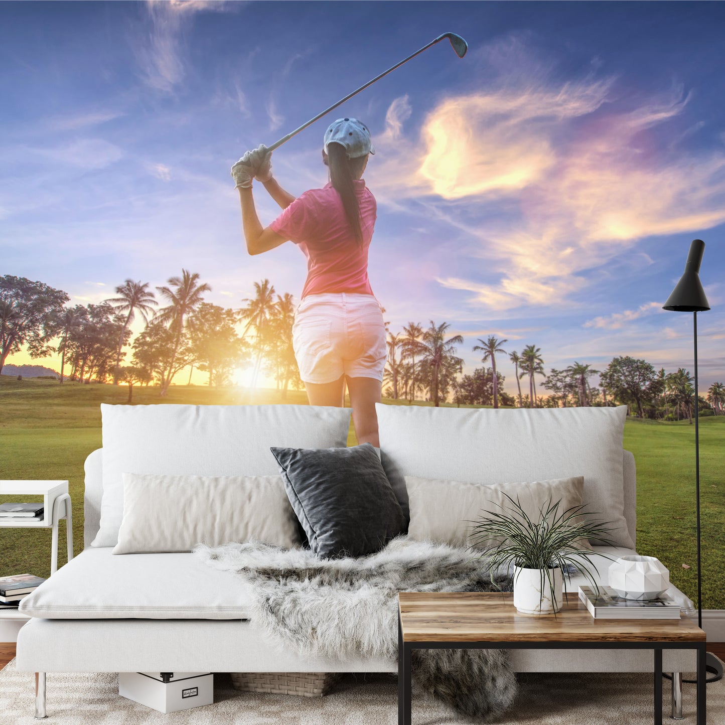 Photomural Golfer Against The Background Of The Sunset