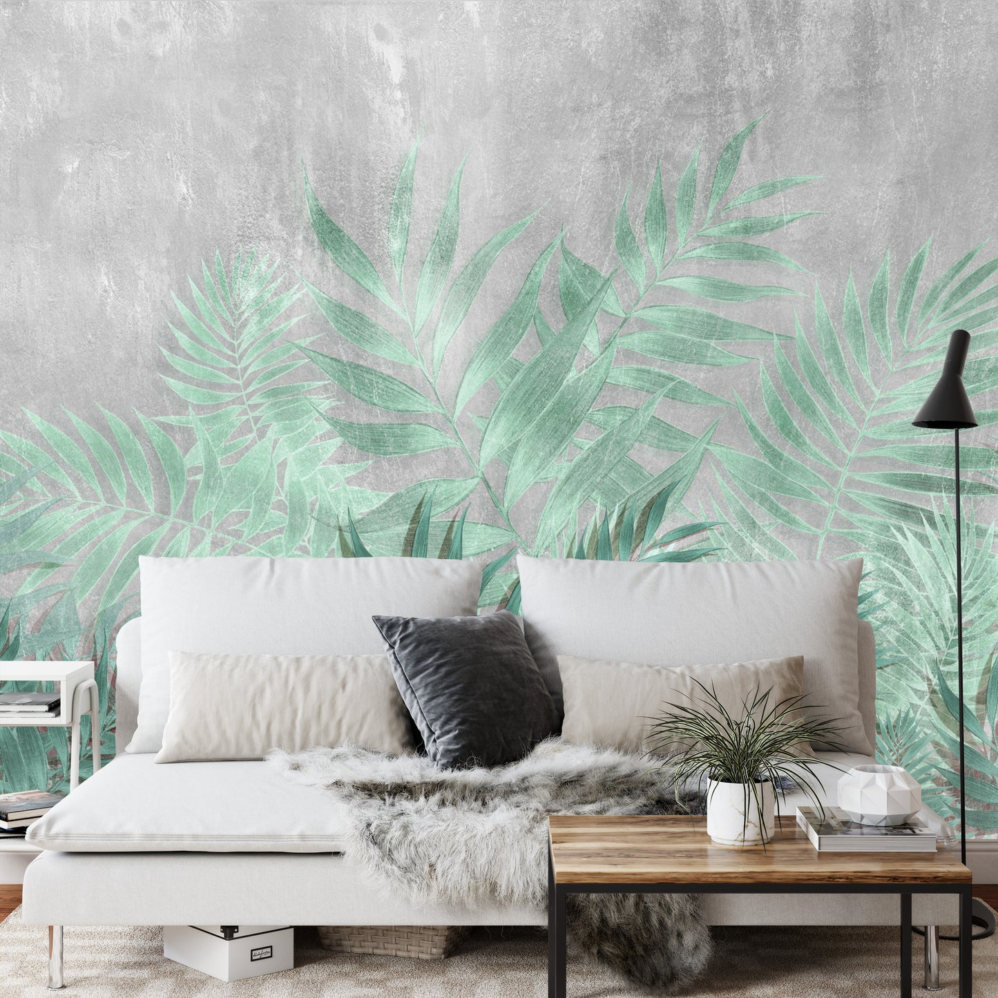 Photomural Fern On Concrete Background