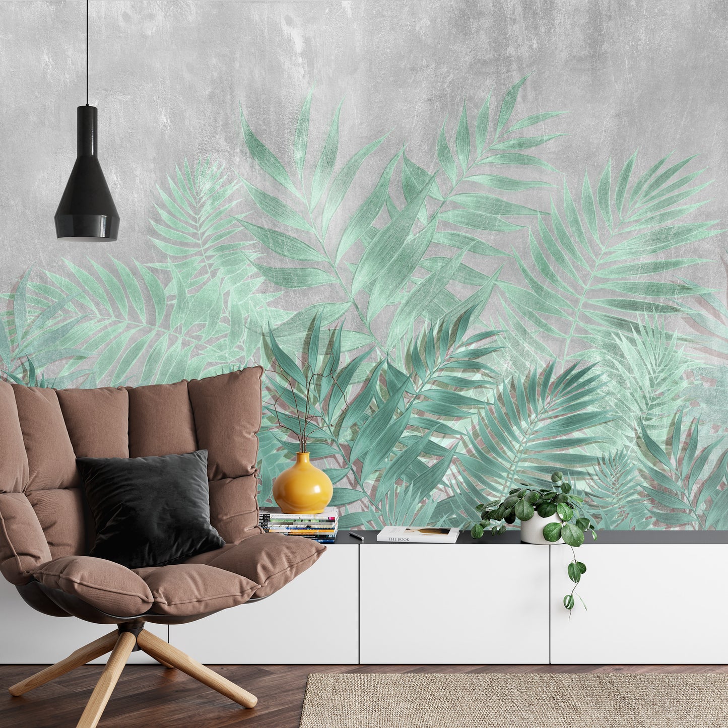 Photomural Fern On Concrete Background