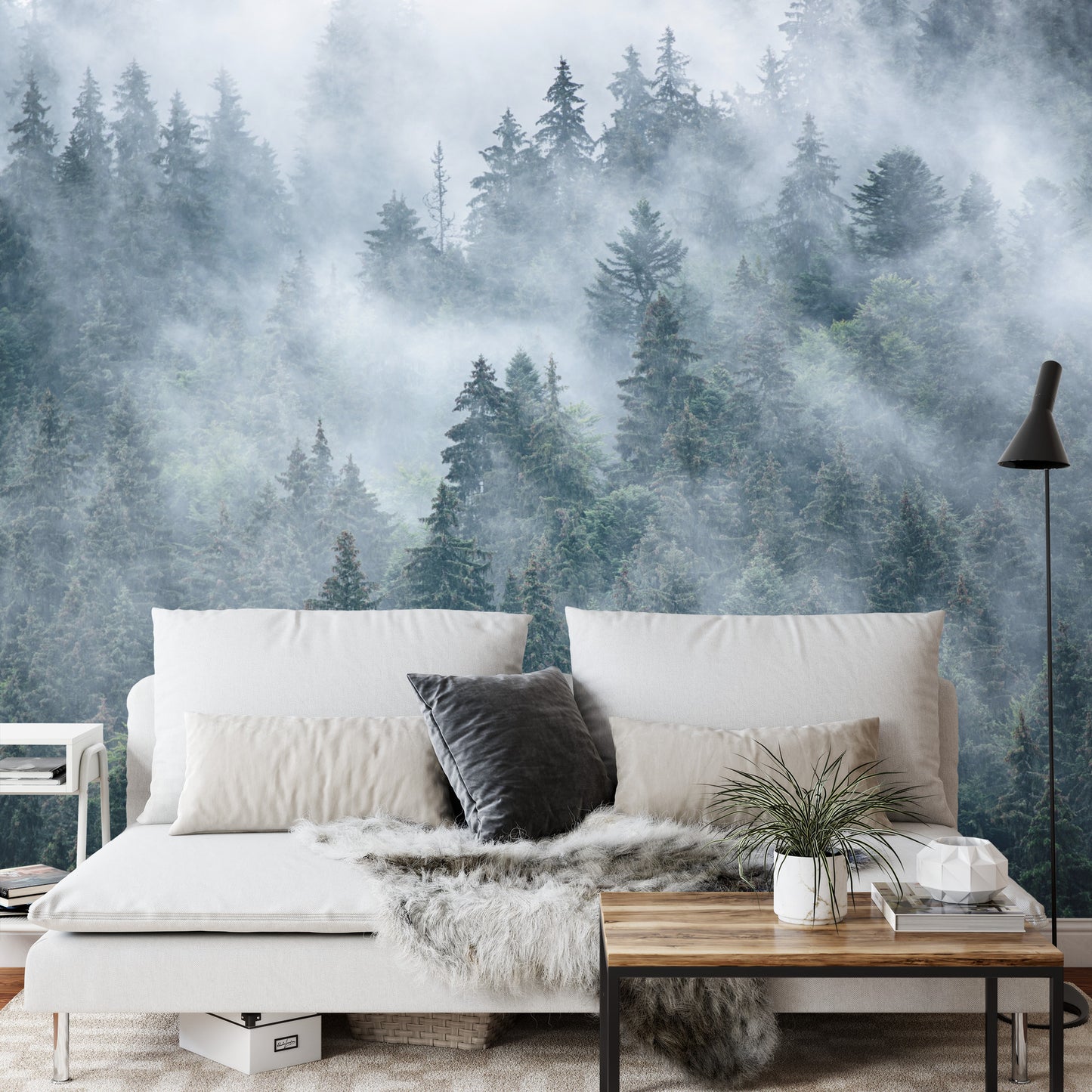 Photomural Misty Forest In The Mountains