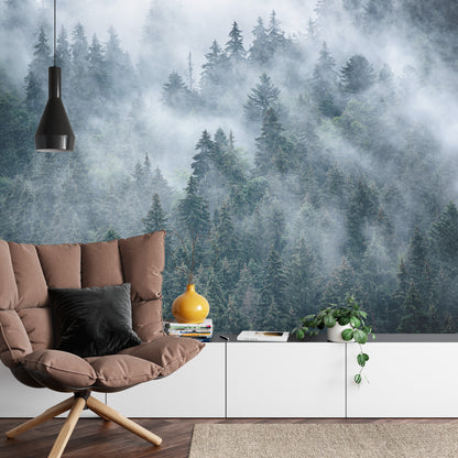 Photomural Misty Forest In The Mountains