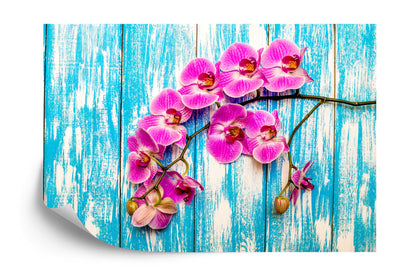 Photomural Orchids On A Background Of Boards
