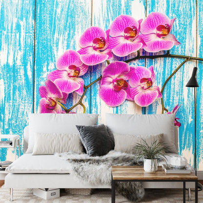Photomural Orchids On A Background Of Boards