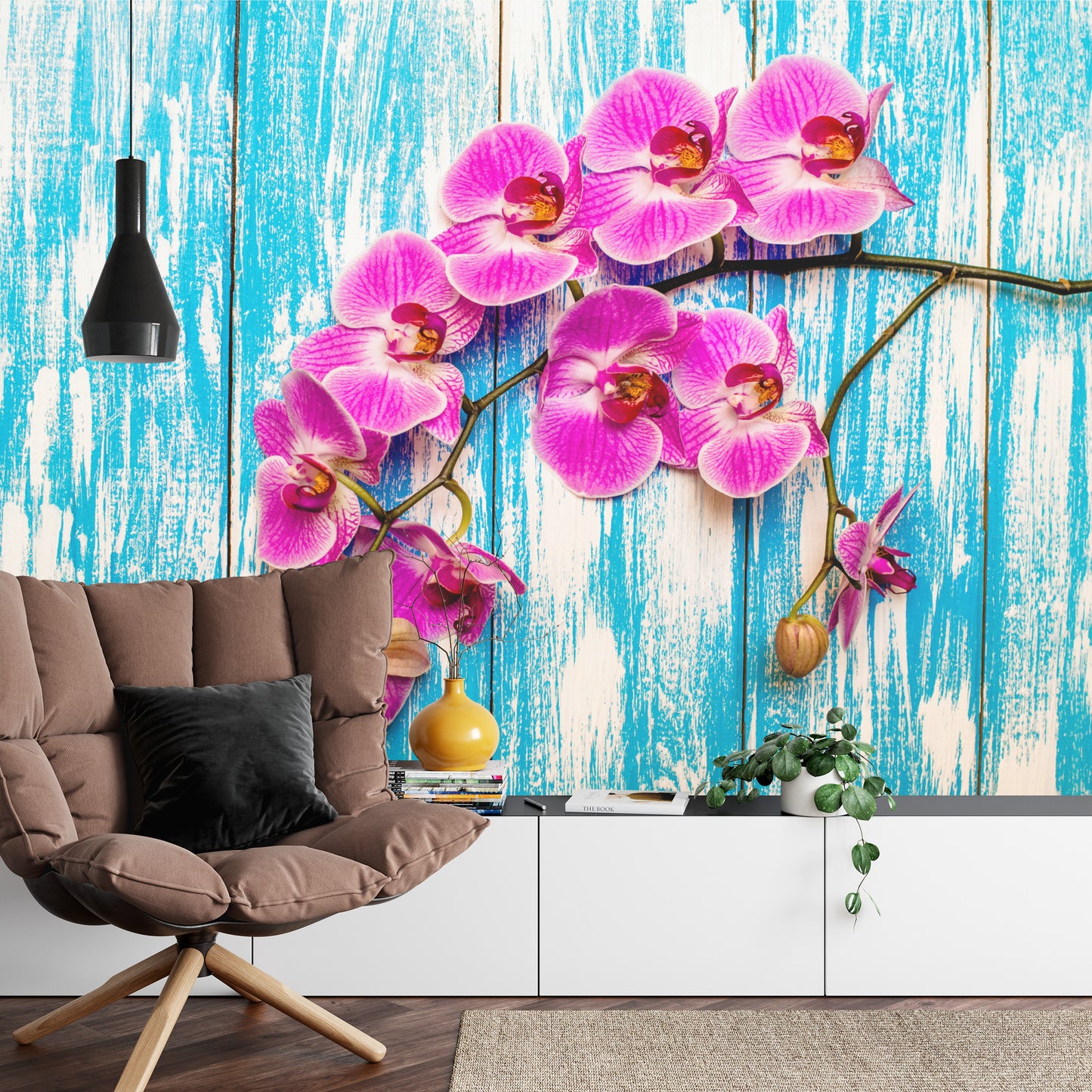 Photomural Orchids On A Background Of Boards