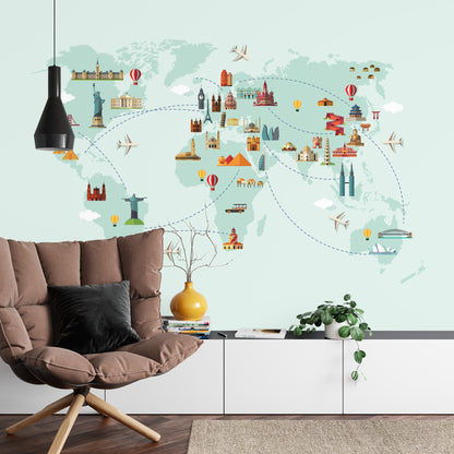 Photomural World Map Big Sights Iq-1271