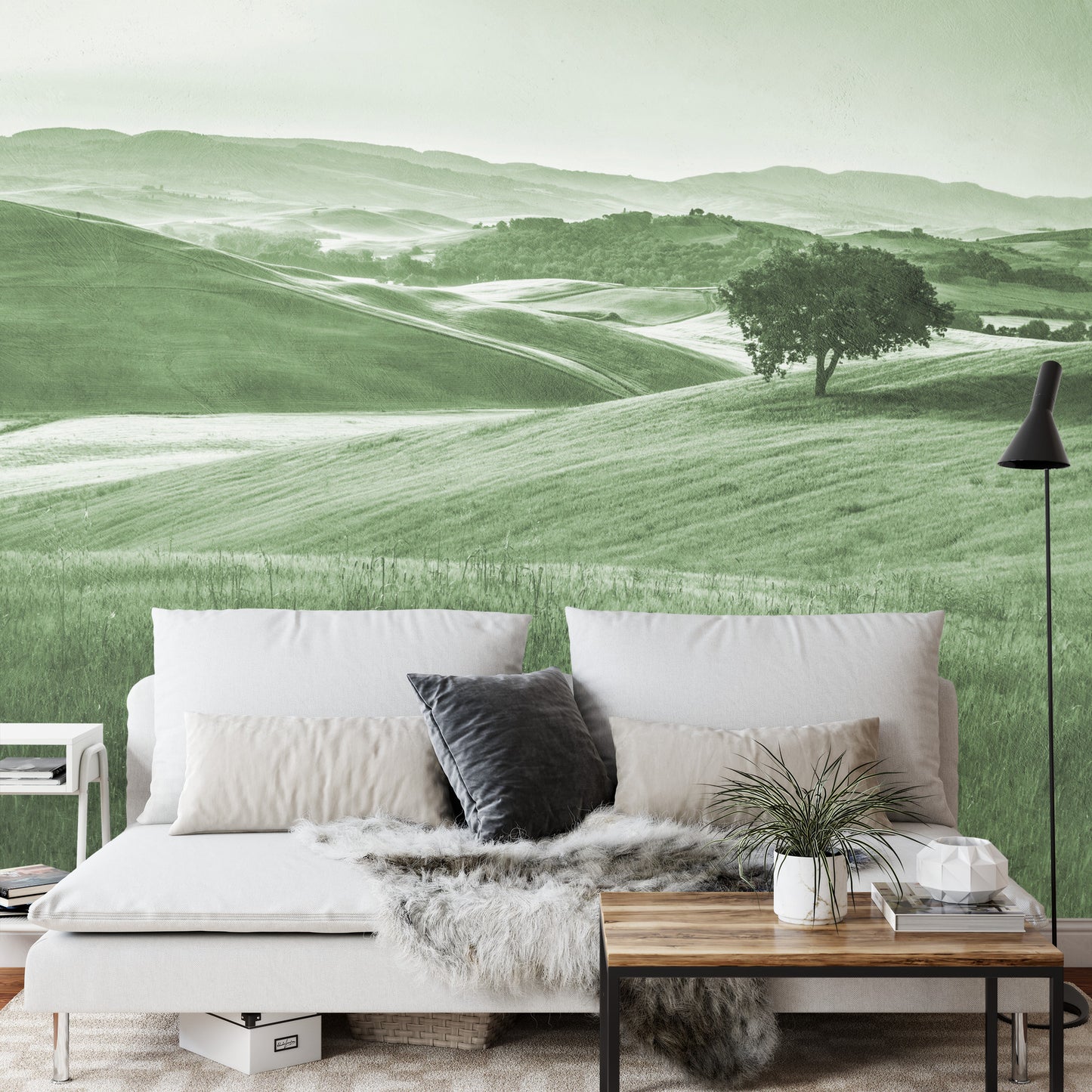 Photomural Rolling Hills Faded Vintage In Green Iq-1241-E