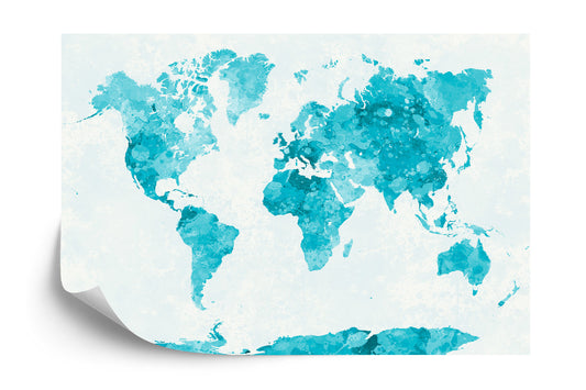 Photomural Watercolour World Map Turquoise Iq-1263-C