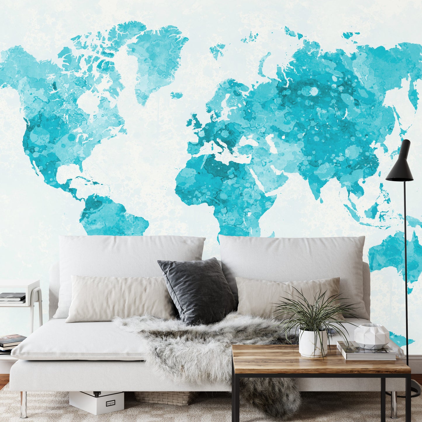 Photomural Watercolour World Map Turquoise Iq-1263-C