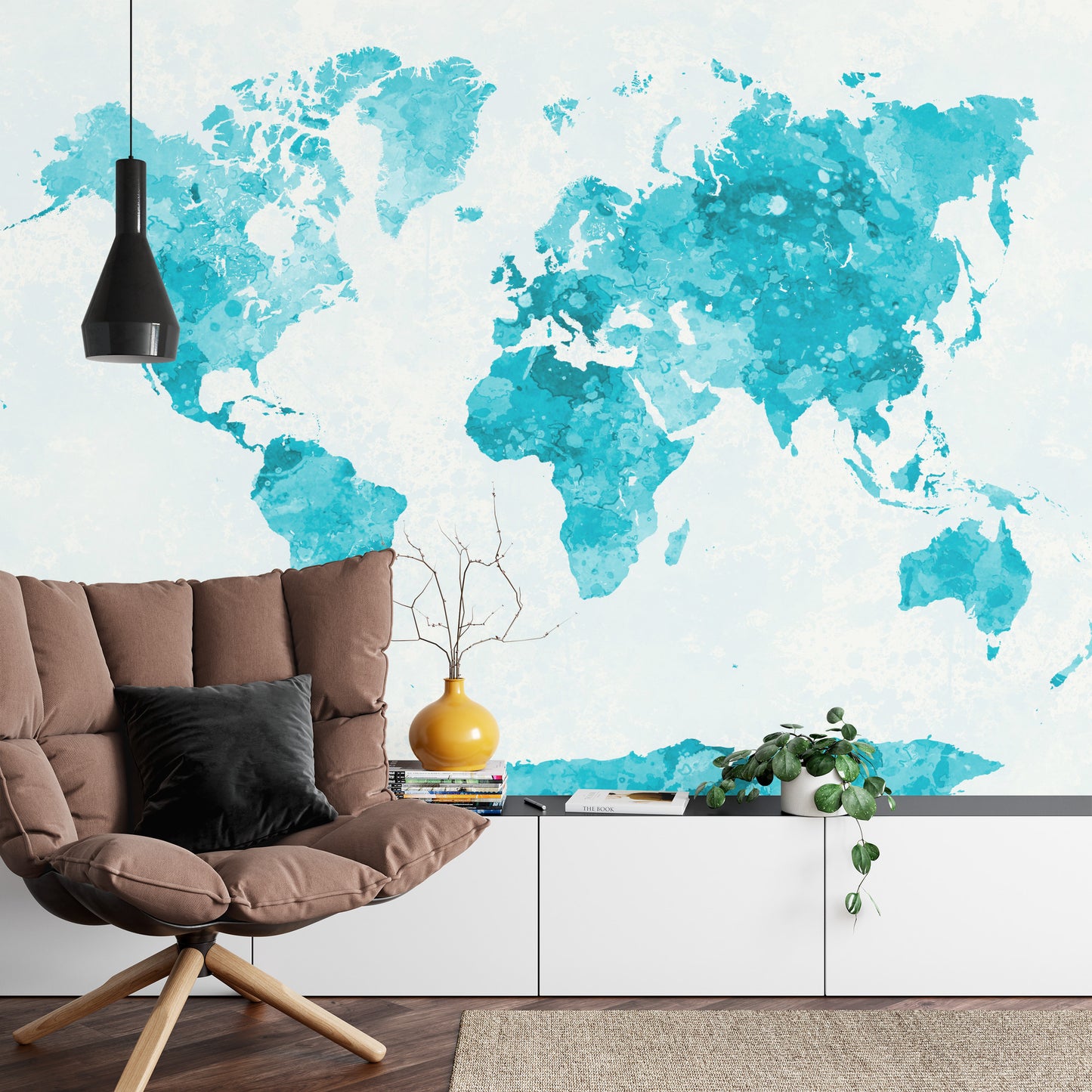Photomural Watercolour World Map Turquoise Iq-1263-C