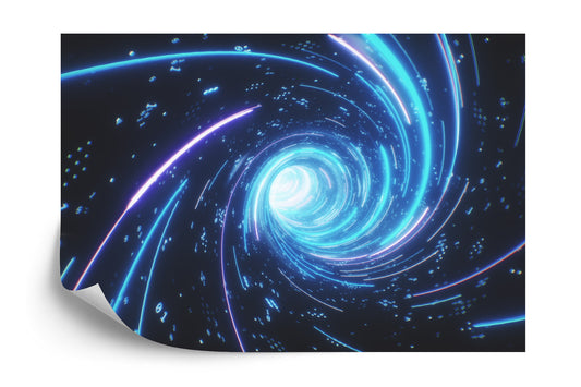Photomural Flying Inside Digital Data Tunnel. Futuristic Abstract Background With Neon Rays. Concept For Big Data, Blockchain, Cryptocurreny, Internet, Hyperspace And Space Travel. 4K 3D Render