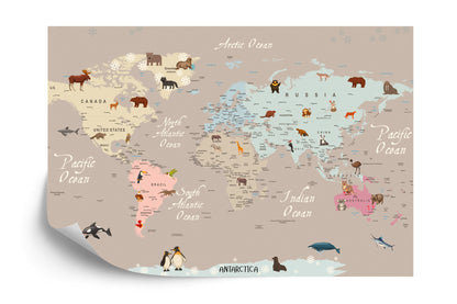 Photomural Animals World Map For Kids Wallpaper Design