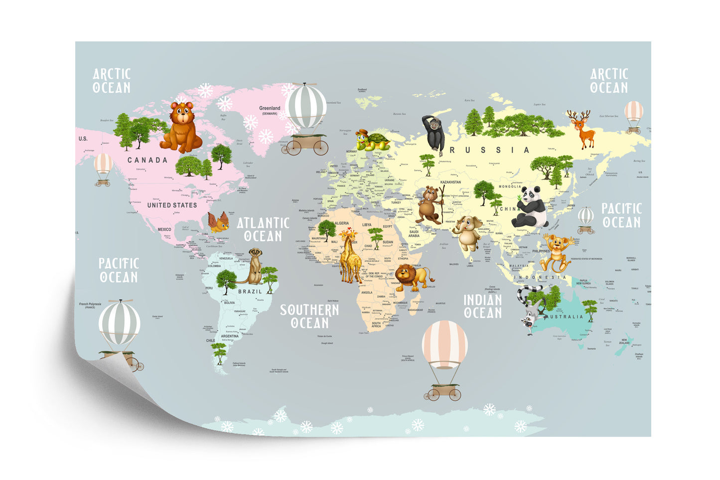 Photomural Animals World Map For Kids Wallpaper Design