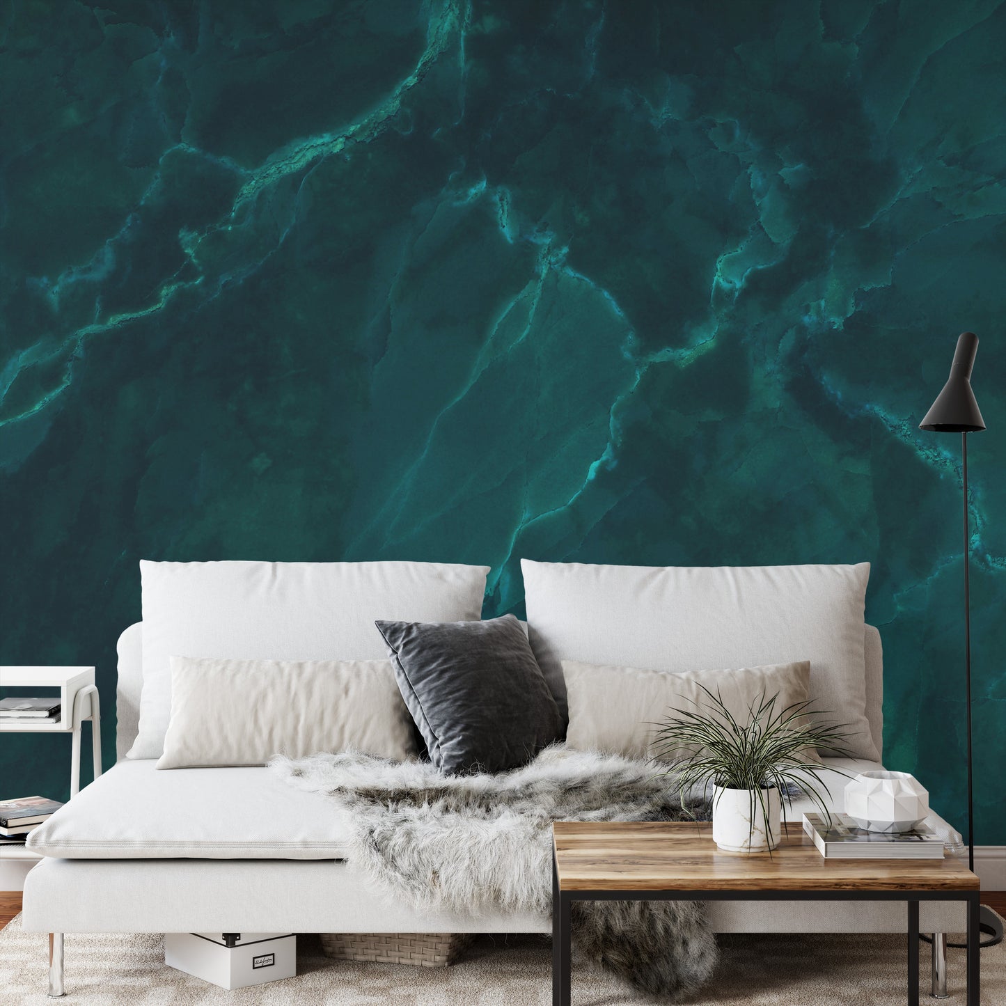 Photomural Dark Green Marble Texture Background With High Resolution, Top View Of Natural Tiles Stone In Luxury And Seamless Glitter Pattern.