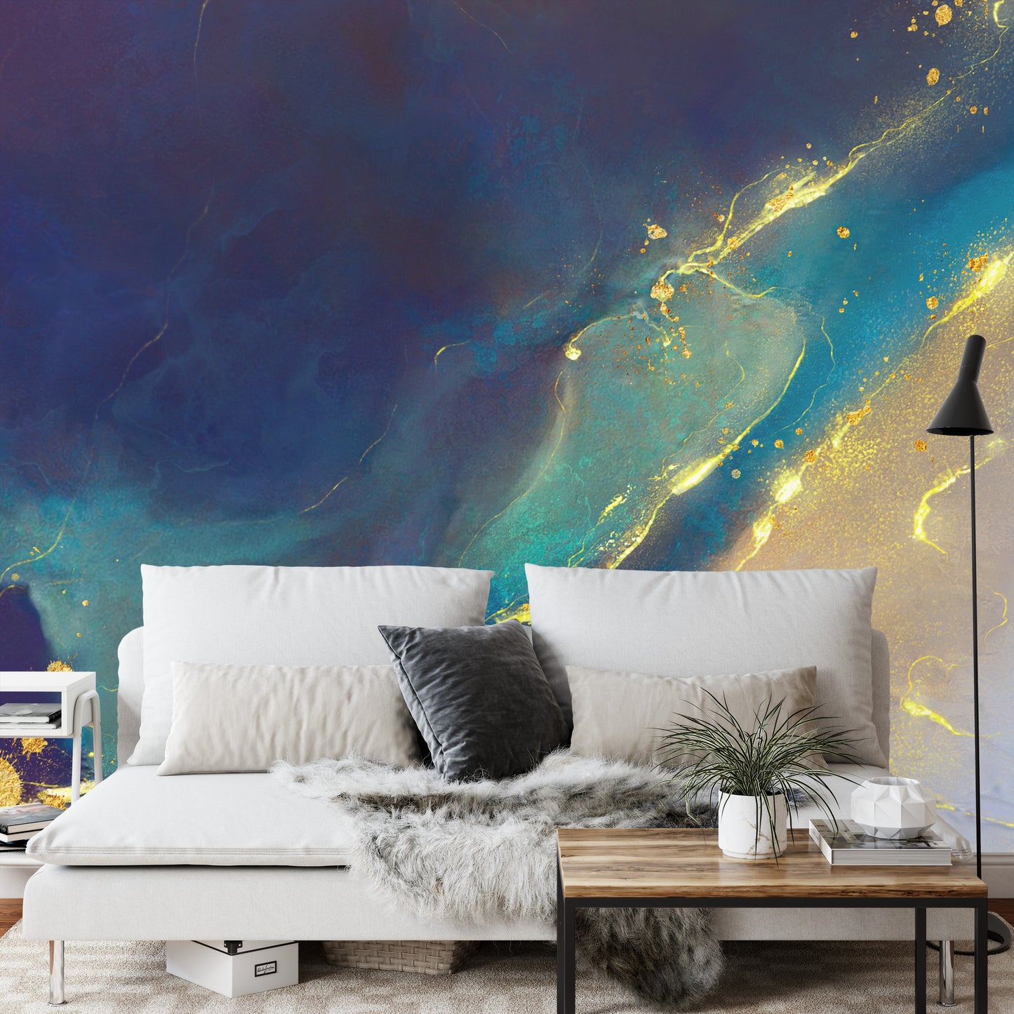 Photomural Golden Abstract Elements With Watercolor Texture