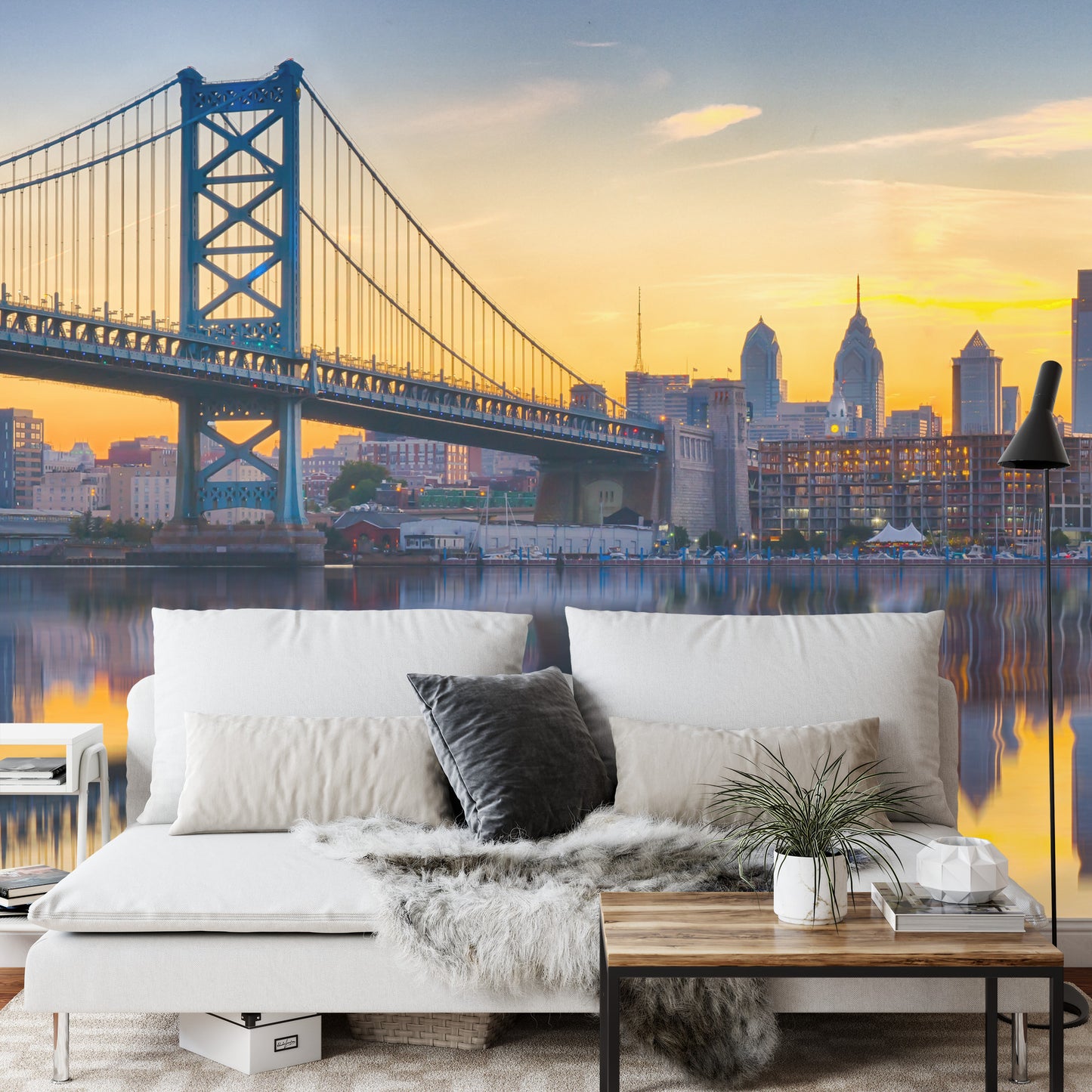 Photomural Philadelphia Sunset Skyline Refection