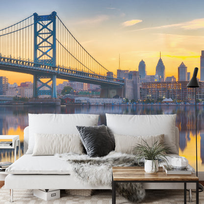 Photomural Philadelphia Sunset Skyline Refection