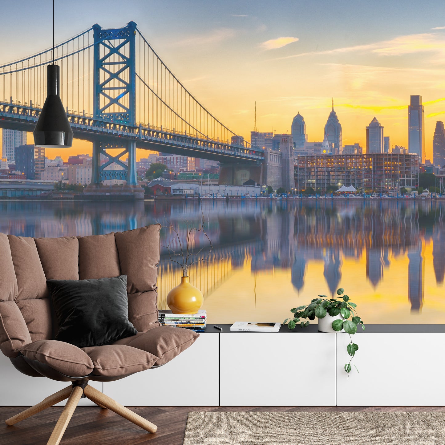Photomural Philadelphia Sunset Skyline Refection