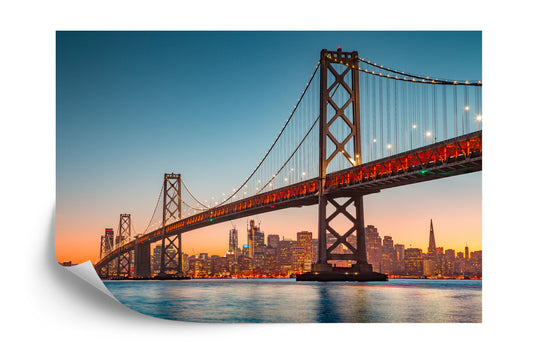 Photomural San Francisco Skyline With Oakland Bay Bridge At Sunset, California, Usa