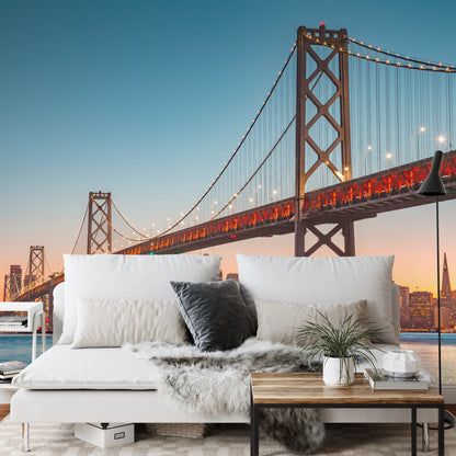 Photomural San Francisco Skyline With Oakland Bay Bridge At Sunset, California, Usa