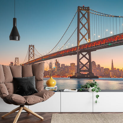 Photomural San Francisco Skyline With Oakland Bay Bridge At Sunset, California, Usa