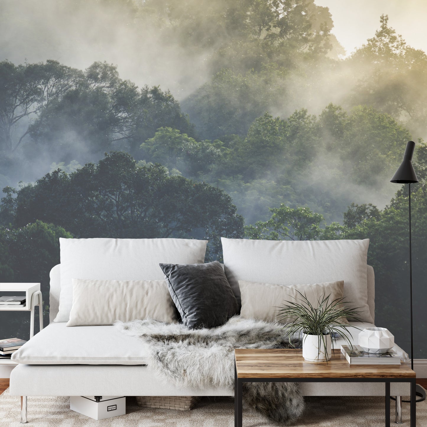 Photomural Landscape Of Asia Tropical Rainforest, Canopy Tree Of Jungle Green Forest Park Outdoor, Nature Environment Mountain View, Concept Of Freedom Relaxation In Holiday For Spa Yoga And Retreat