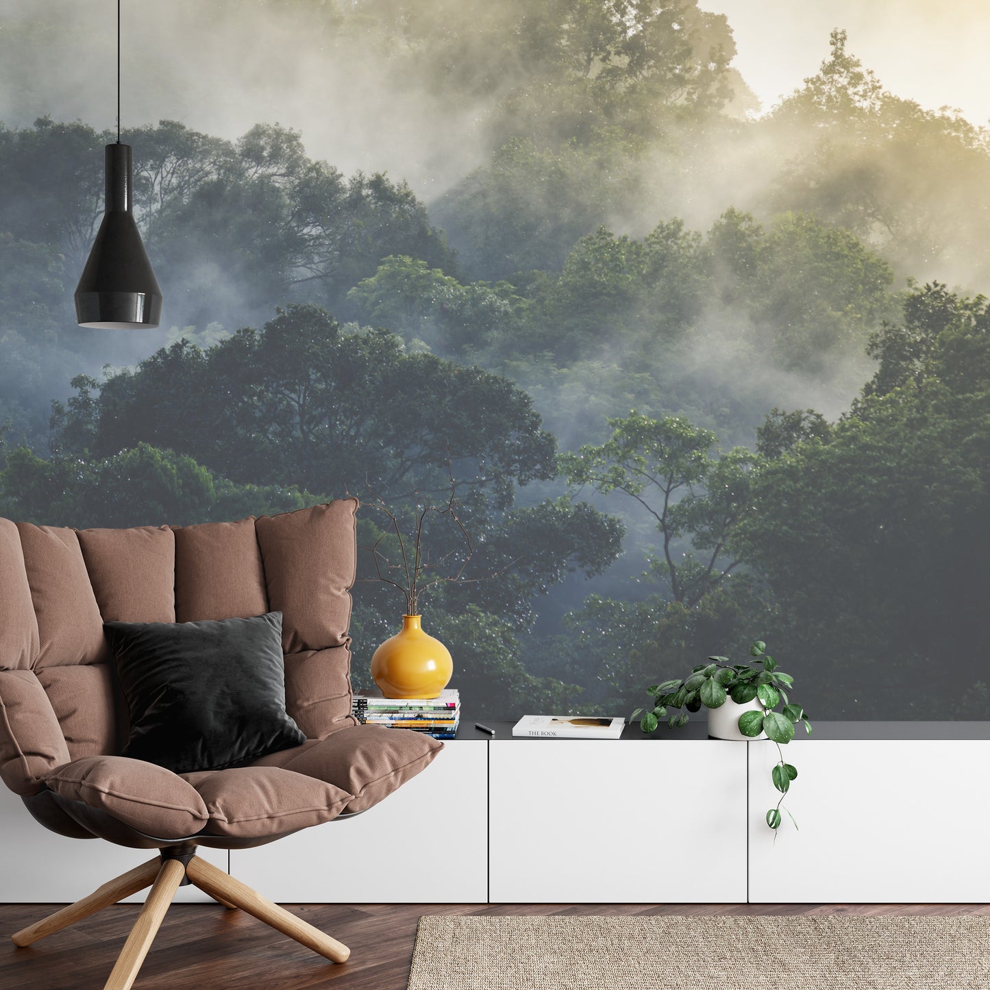 Photomural Landscape Of Asia Tropical Rainforest, Canopy Tree Of Jungle Green Forest Park Outdoor, Nature Environment Mountain View, Concept Of Freedom Relaxation In Holiday For Spa Yoga And Retreat