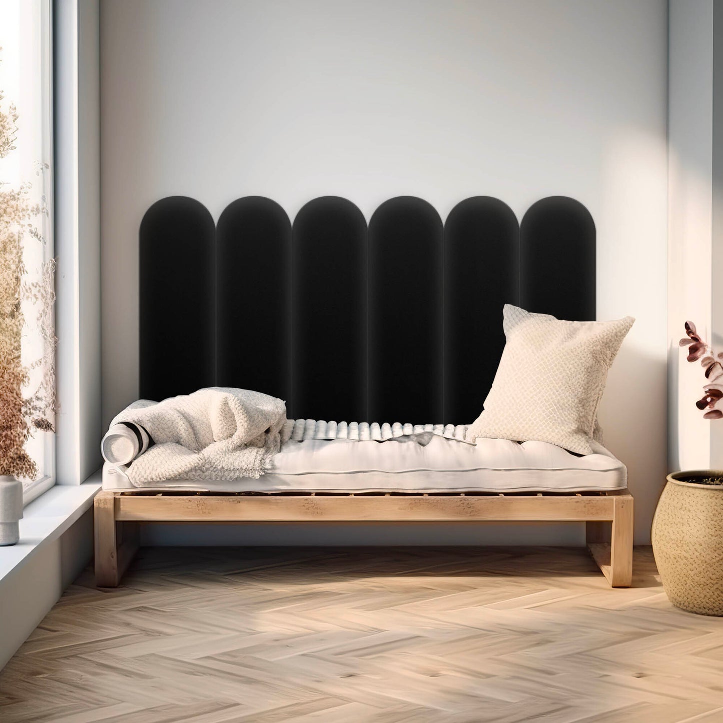 Upholstered Panel Eco Leather Black 20cm
