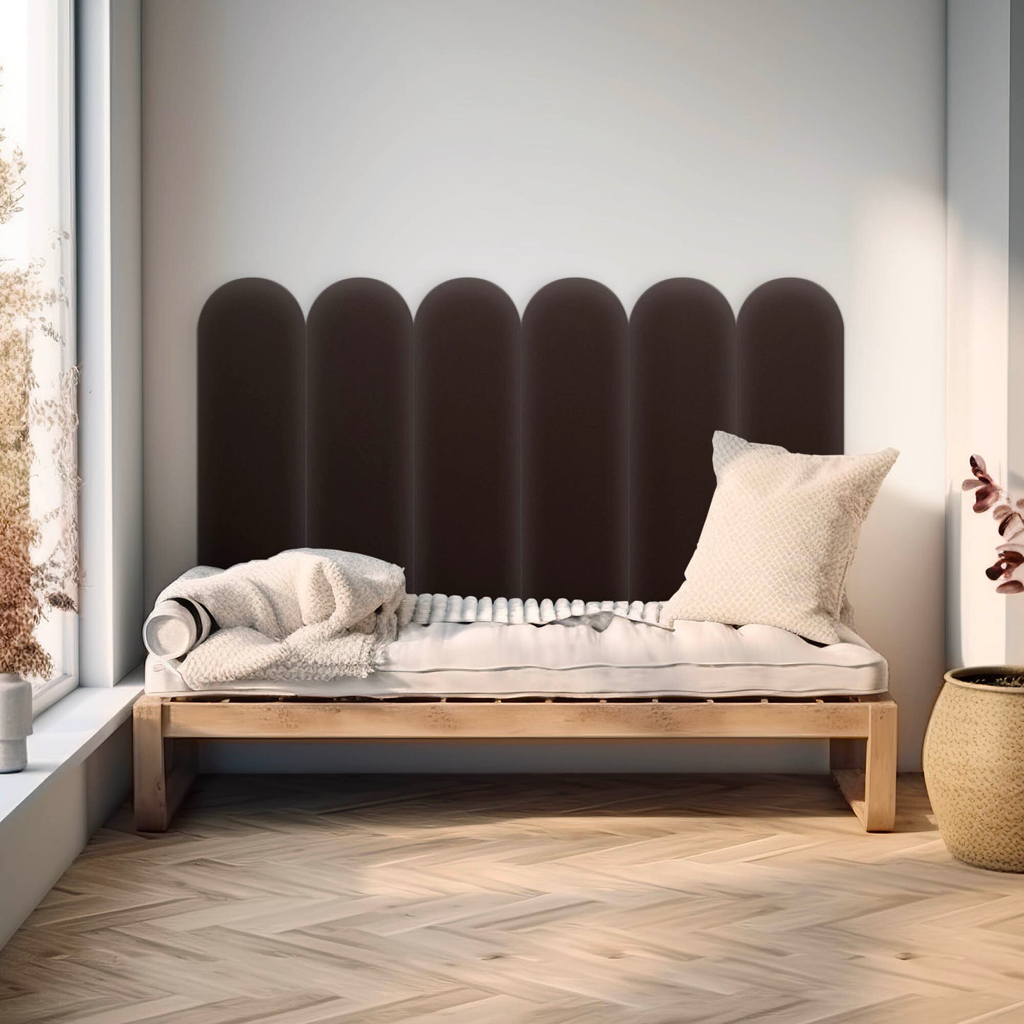 Upholstered Panel Eco Leather Brown 20cm