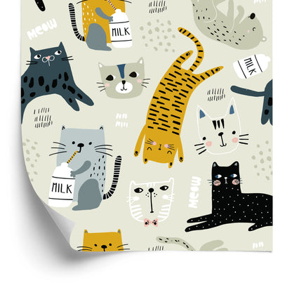 Wallpaper For Children - Lovely Cats - Scandinavian Style