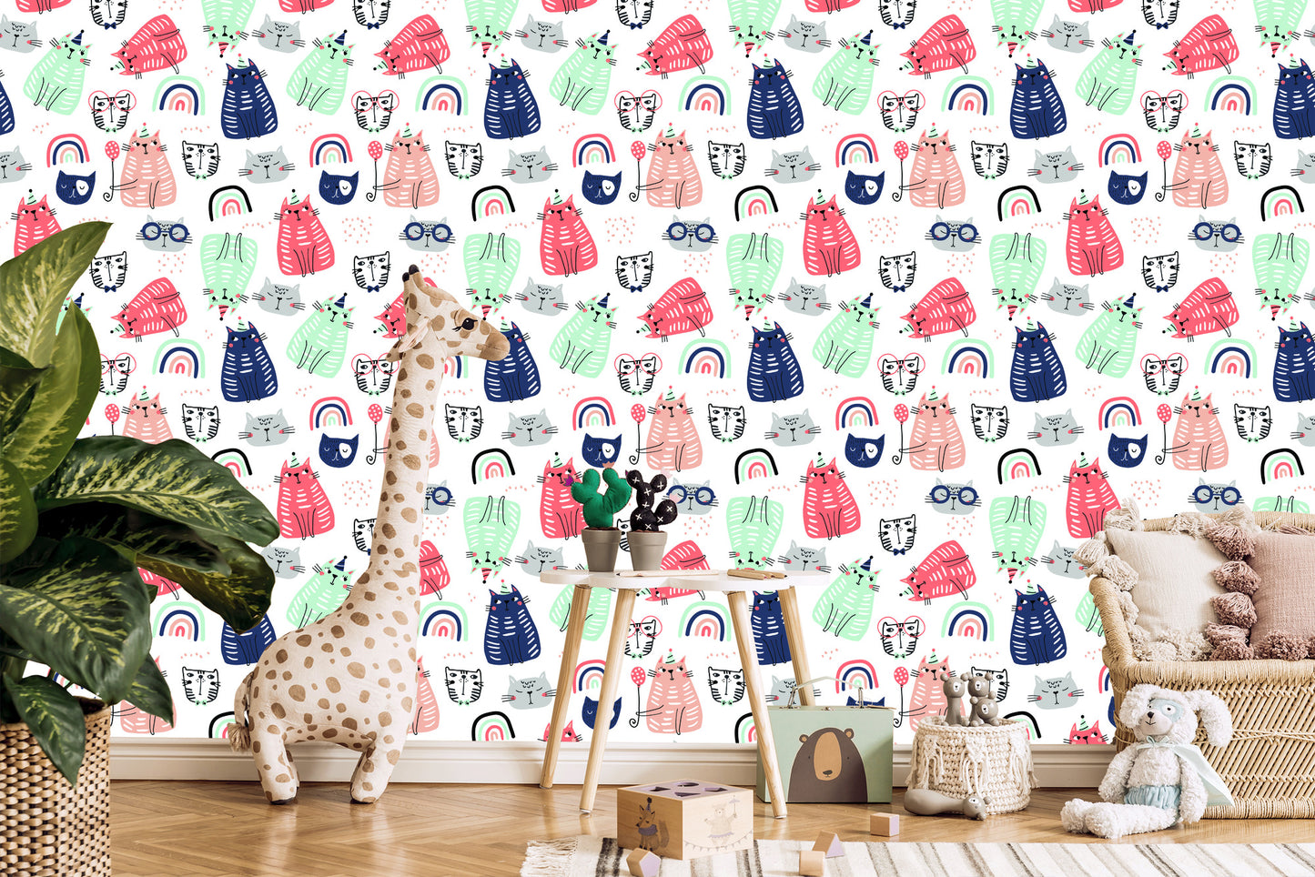 Wallpaper For Children - Colorful Cats - Scandinavian Style