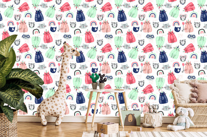 Wallpaper For Children - Colorful Cats - Scandinavian Style