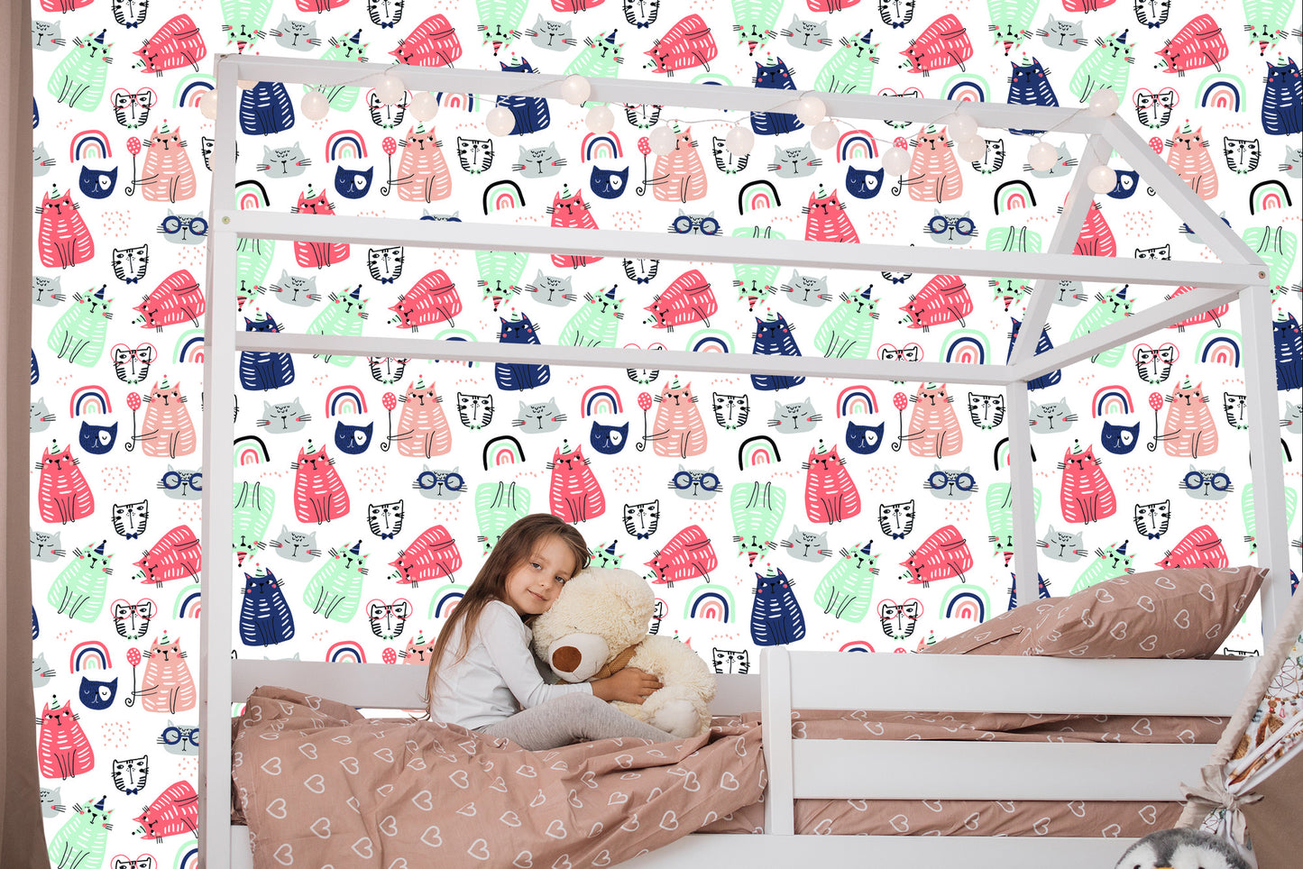 Wallpaper For Children - Colorful Cats - Scandinavian Style