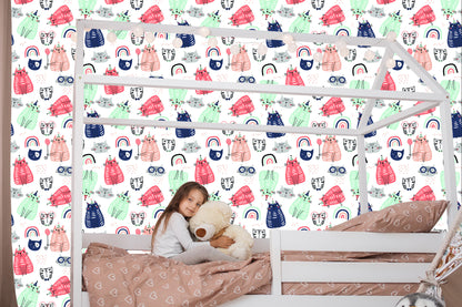 Wallpaper For Children - Colorful Cats - Scandinavian Style