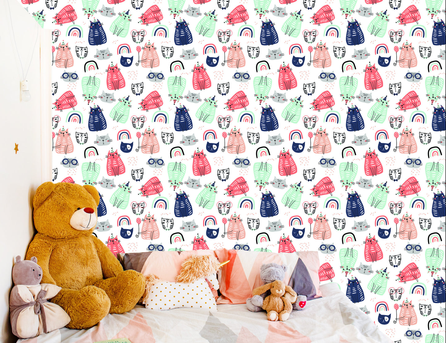 Wallpaper For Children - Colorful Cats - Scandinavian Style