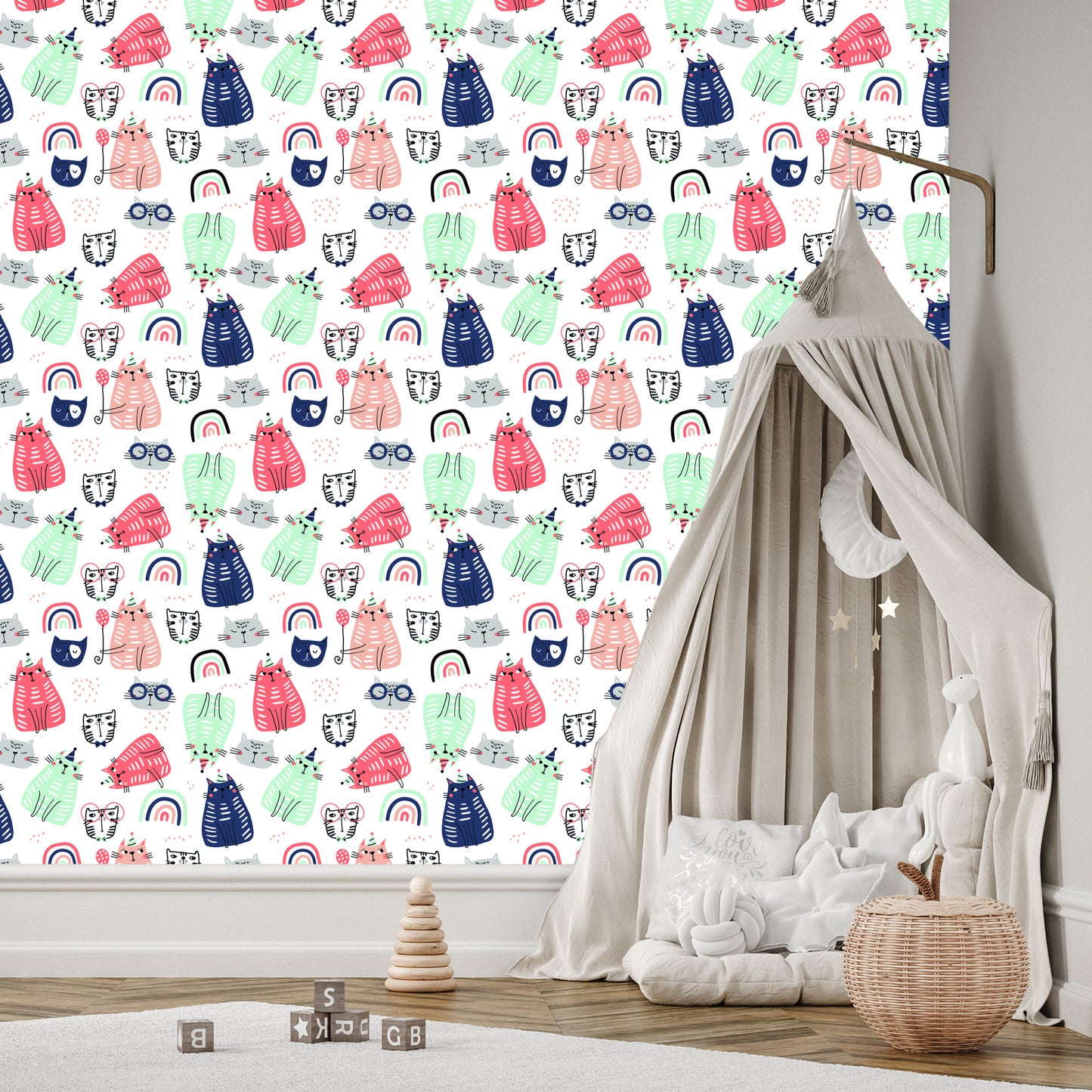 Wallpaper For Children - Colorful Cats - Scandinavian Style