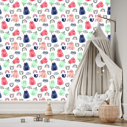 Wallpaper For Children - Colorful Cats - Scandinavian Style